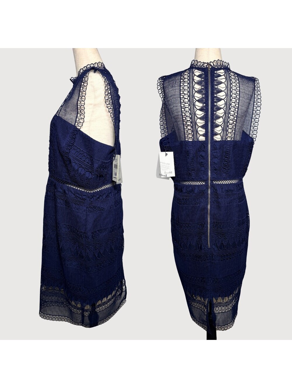 Bardot NWT Mariana Lace Bodycon Midi Dress Navy US 12 - Picture 3 of 9